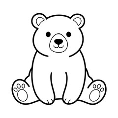 Cute sitting bear cub black and white line art illustration © Jamper