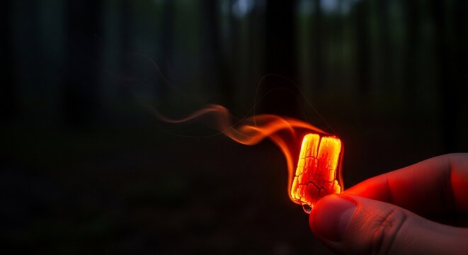 Burning matchstick in hand
