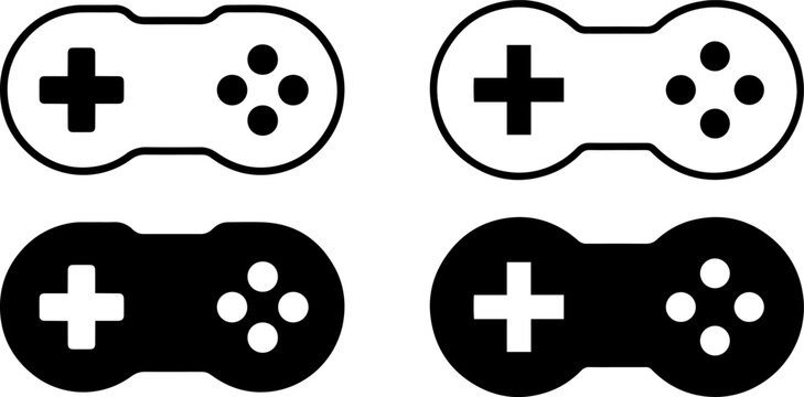 Set of game controller icons isolated on white background