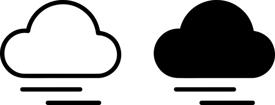 Foggy weather icon set, cloud with fog lines, outline and solid style