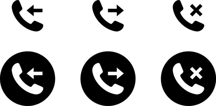 Set of phone call icons with incoming, outgoing and missed call symbols