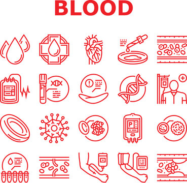 Hematology vector icon set. Blood cell and coagulation signs. Anemia leukemia medical icons