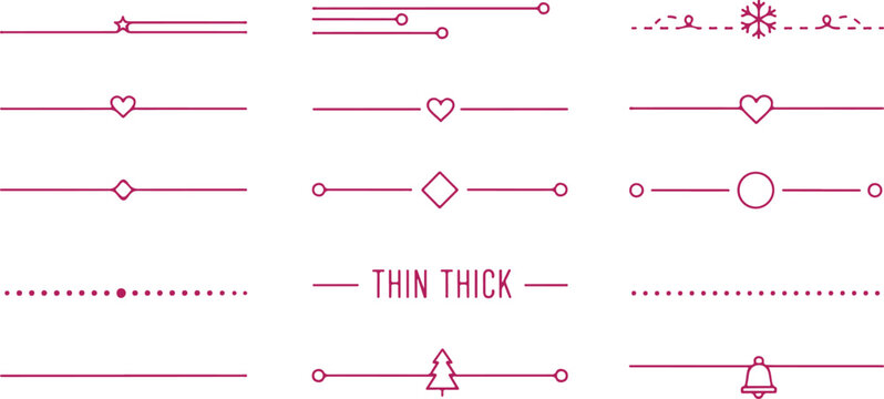 Decorative line dividers, horizontal rule elements with festive shapes, simple embellishments for design.