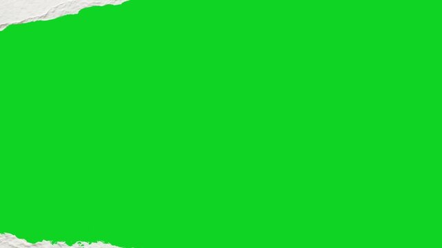 Torn rough watercolor paper texture revealing animated on a green screen chroma key background. It gives a high quality professional template design element for video compositing motion