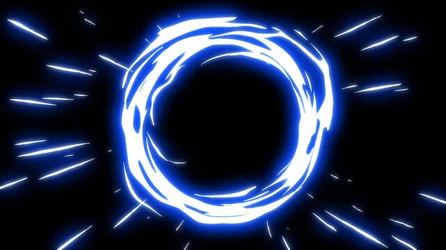 Flash energy bursts, electric blue energy burst transition animation, 2D cartoon magic smoke explosion, flash FX and energy elements on black screen background, smoke transition animation. 4k