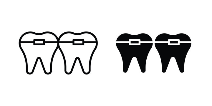 Teeth with braces icon line, outline and flat vector elements