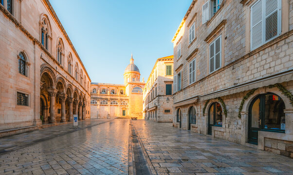 Dubrovnik Old Town, traditional Mediterranean stone architecture and historic charm, Croatia. The Cathedral of the Assumption of the Virgin Mary