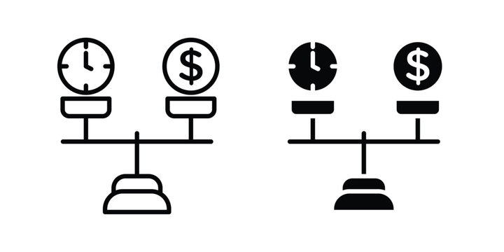 Time and money scale icon line, outline and flat vector elements