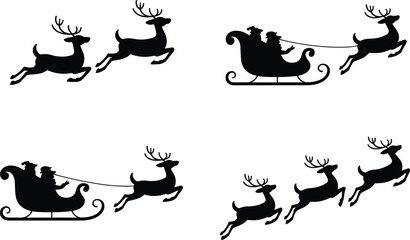 Festive silhouette illustration showing sleigh with reindeer in multiple arrangements, perfect seasonal decoration design for winter holiday creative artwork © MstShahin