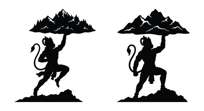 Hanuman carrying a mountain hindu deity silhouette