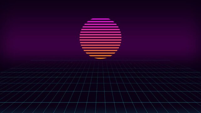 Retro neon sunset grid background