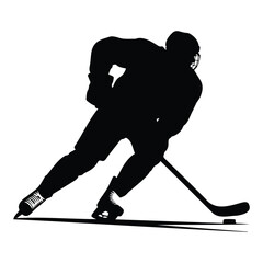 Fototapeta premium Hockey player silhouette with stick and puck on ice, ready for action.