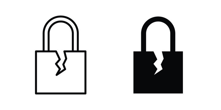 Broken lock icon liner logo vector