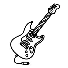 Fototapeta premium Electric guitar illustration: black outline on white background
