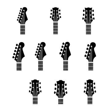 Electric guitar headstock silhouettes on white