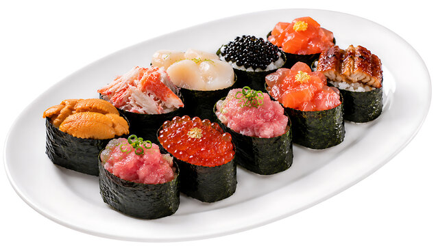 Japanese Gunkanmaki Sushi, 45 degree angle