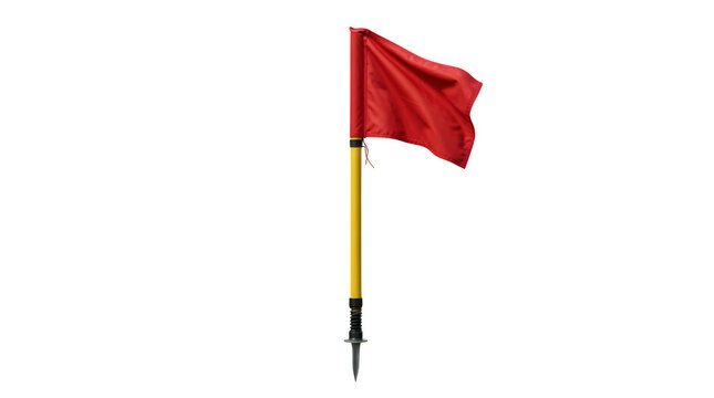 Red flag on a yellow pole with a sharp pointy tip isolated on transparent background