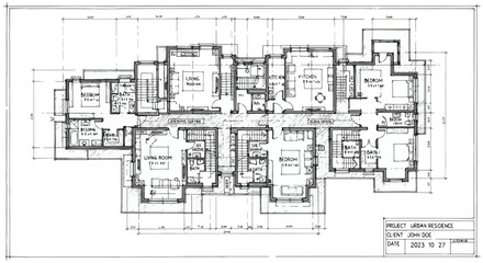 Fototapeta premium Urban Residence Architectural House Floor Plan Vector Illustration