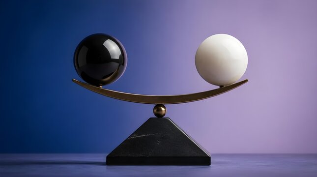 Balance Scale with Black and White Spheres: Harmony, Equilibrium, Decision Making, Fairness