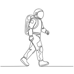 Fototapeta premium Minimalist Astronaut Walking - Line Art Illustration