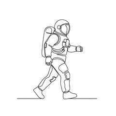 Fototapeta premium Astronaut in walking pose, one-line art, space travel concept