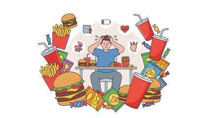 Overwhelmed by fast food A visual representation of unhealthy eating habits and their impact on well-being