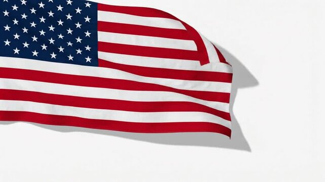 American flag waving softly against a clean white background with a realistic fabric texture and shadow