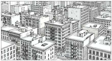 Obraz premium Sketchy City Skyline Vector Illustration of Urban Buildings