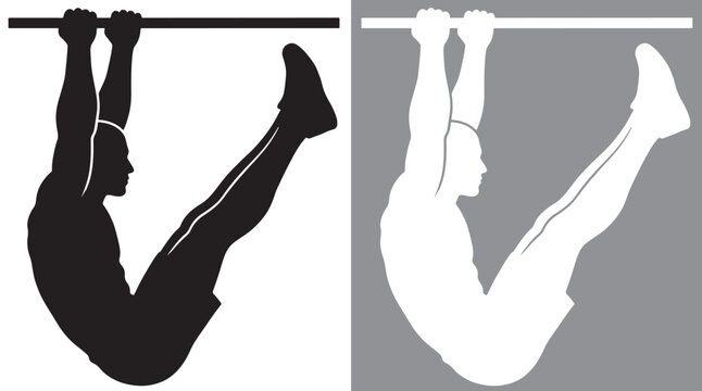 Hanging Leg Raise Exercise Silhouette Illustration &ndash; High-Quality Scalable EPS Vector Graphic for Core Workouts, Abs Training, and Gym Fitness Motivation