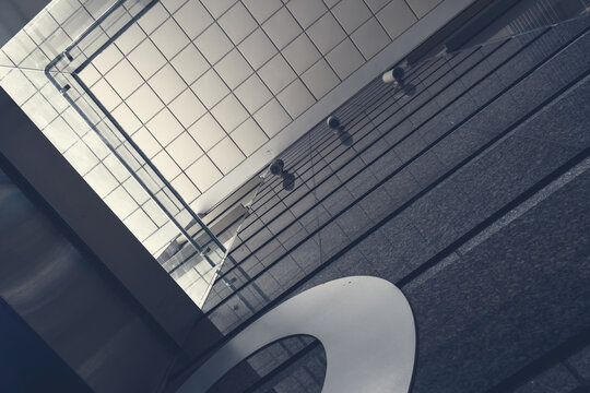 Futuristic architectural abstract with security cameras and geometric lines in modern building