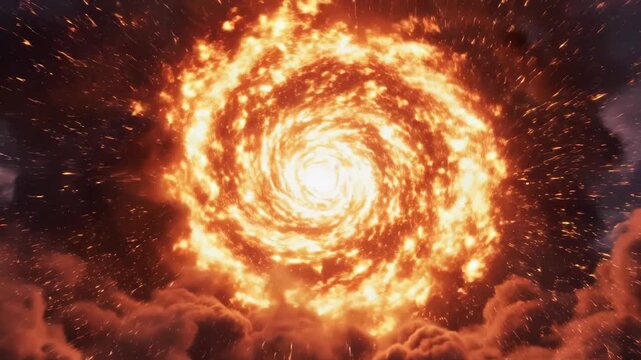 Explosive fiery vortex in sky highlighting environmental sustainability and natural beauty