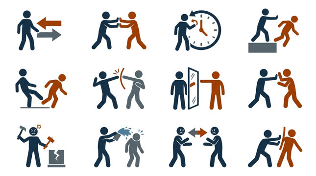 Conflict and disagreement icons representing different types of disputes.