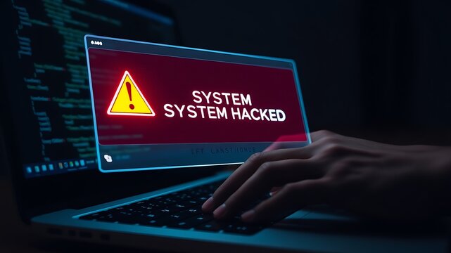 Warning alert system hacked computer screen