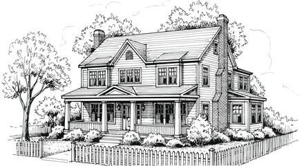 Fototapeta premium Hand Drawn Residential House Architecture Vector Illustration Sketch