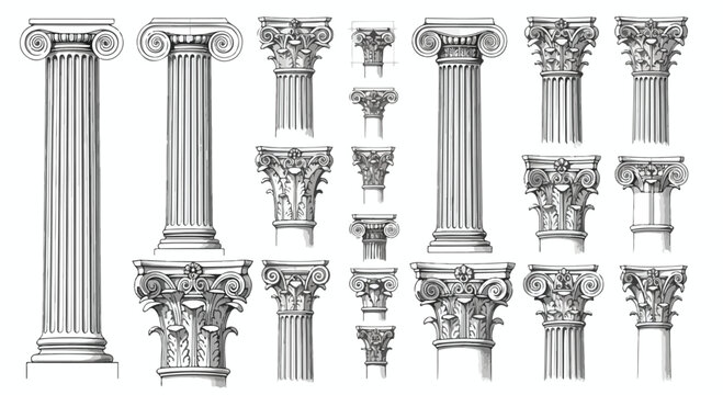 Ancient Greek and Roman Column Vector Illustration Set