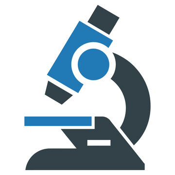 Vector graphic of a modern microscope with a blue and grey design for science and research
