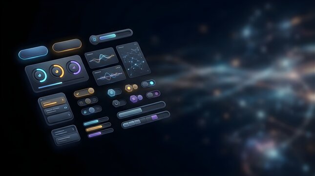 Futuristic user interface elements with glowing data graphs for website design