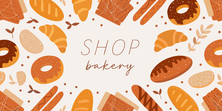 bakery seamless pattern with bread and pastries illustrated style