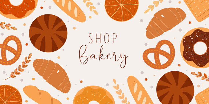 bakery seamless pattern with bread pastries and wheat illustration