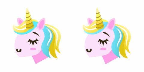 kawaii unicorn icons pastel colors two adorable heads © Sabuj