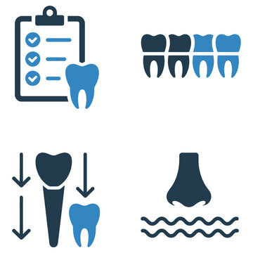Vector of dental charting, tooth implant, bridgework, and nose with wave