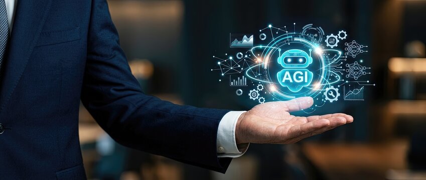 Exploring the future of artificial general intelligence (agi) in business strategy modern office digital presentation professional environment engaging perspective innovation insights