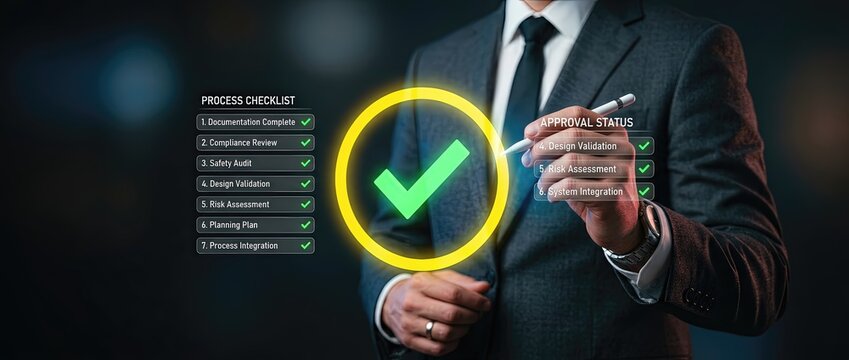 Streamlined business process approval checklist ensuring compliance and efficiency corporate office infographic professional environment close-up view process management