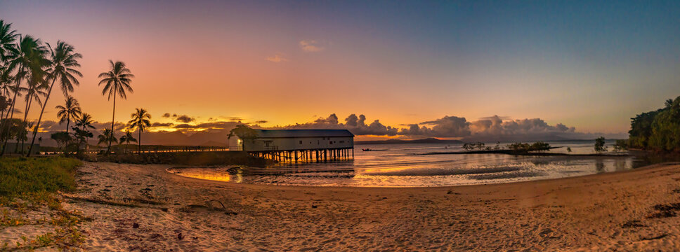 Heritage-listed Port Douglas Sugar Wharf at dusk, Port Douglas, Queensland, Australia