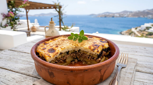 Traditional Baked Greek Moussaka with Eggplant and B&eacute;chamel