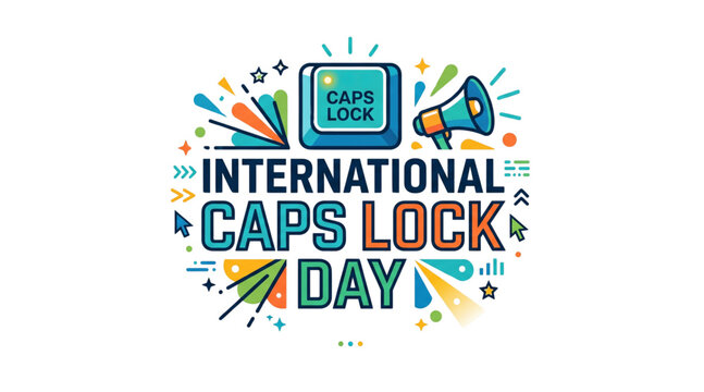 International Caps Lock Day colorful vector illustration with keyboard button icon, megaphone symbol and digital communication graphics isolated on transparent background