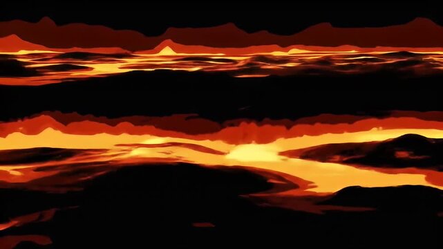 Lava flows amid black rock, suggesting a volcanic landscape