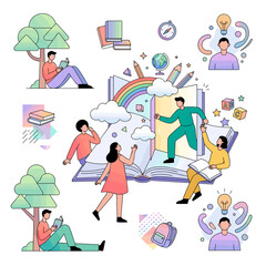 Fototapeta premium Creative education and imagination vector illustration set