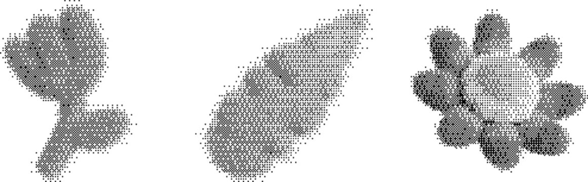 Abstract halftone texture set isolated on transparency grid background, ink print distress grunge effect.