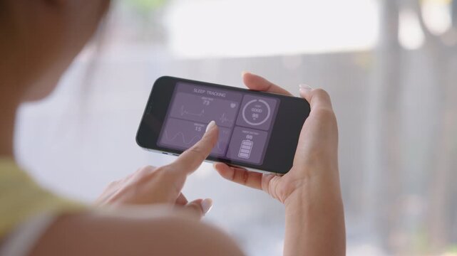Agentic AI smart IOT watch sport wrist wear collect bio ECG heart rate data sleep record health care device digital internet of things app. Asia people woman urban tech life better home future living.